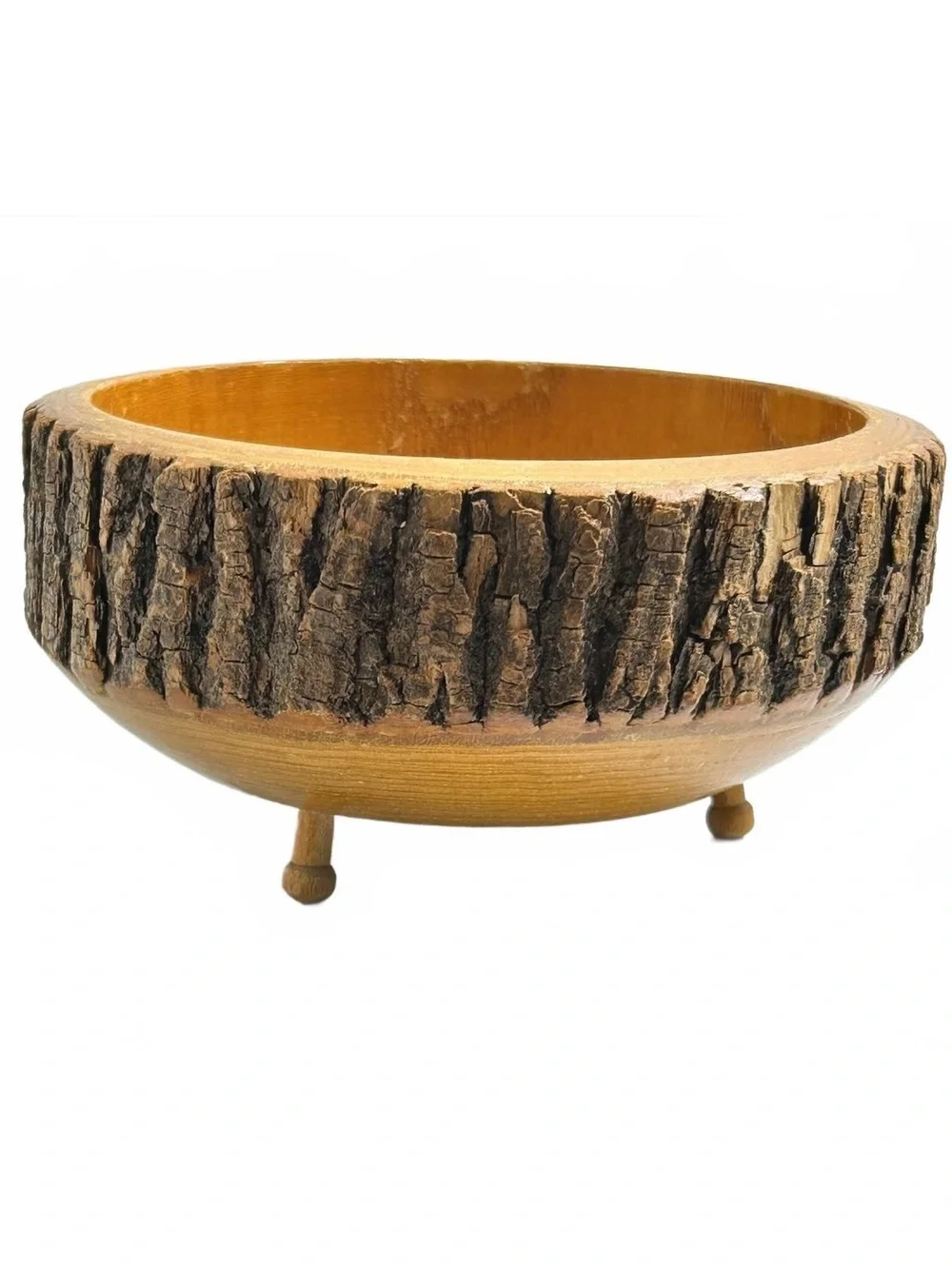 Rustic Wooden Nut Bowl  with Bark Edge and Three Small Feet